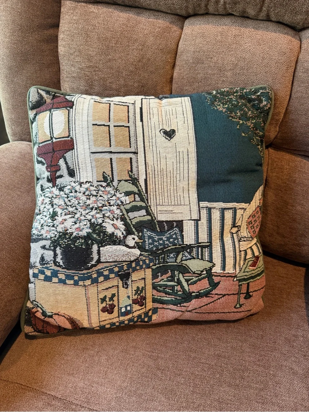 Tapestry Throw Pillow with Garden Porch Scene - Multi-Color | Cottage core